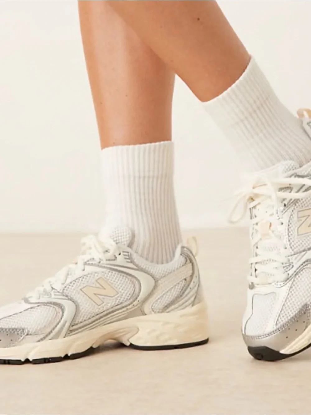 New Balance Women's Cream and Gray Mesh Running Sneakers